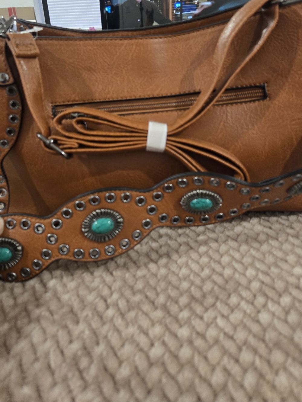 Sam & Hadley Cognac Hobo Bag Turquoise Studded Strap Western Boho - Picture 12 of 12